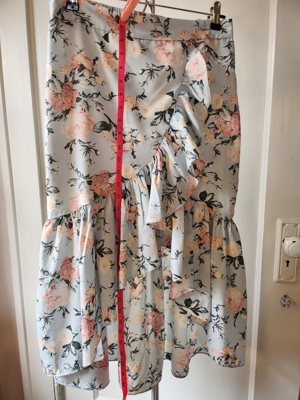 Milk & Honey Sz L High-Low Ruffle Blue Rose Garden Floral Pastel Skirt - Picture 7 of 9